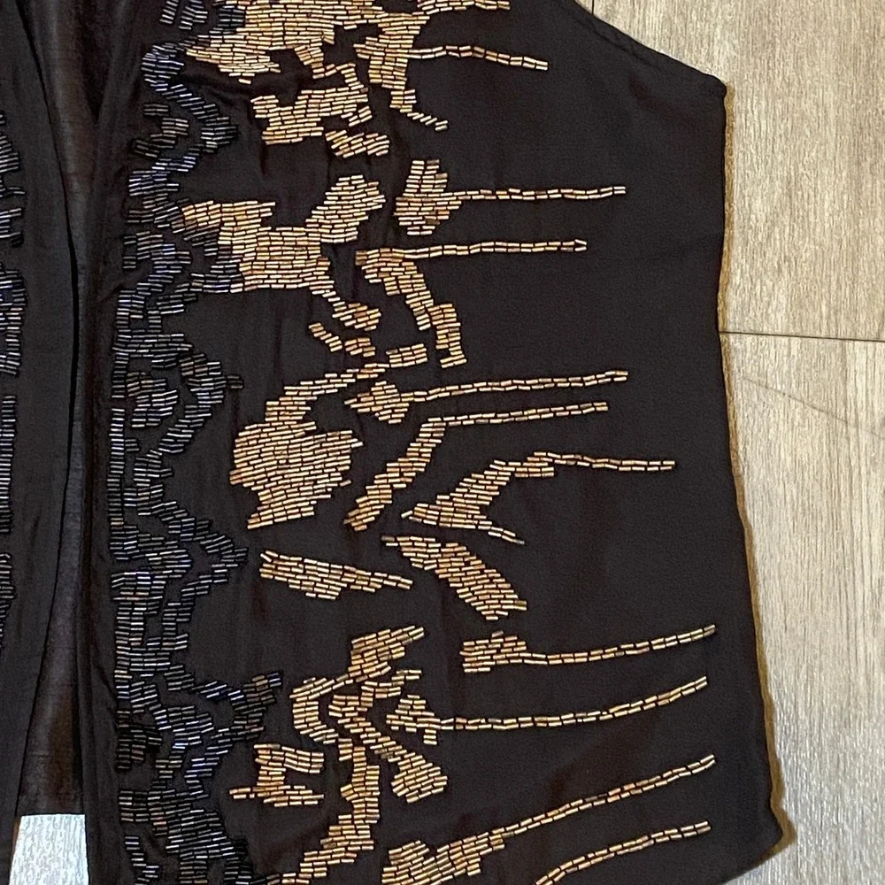 Chico's Sz 2 (US Sz 12/L) Vivianna Embellished Vest Cocoa Bean Brown Beaded NWT